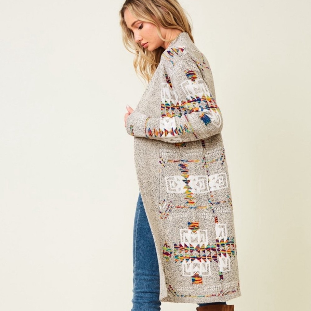 NEW ON BLUE TRIBAL AZTEC BOHO western cardigan sweater Indian wells yellowstone